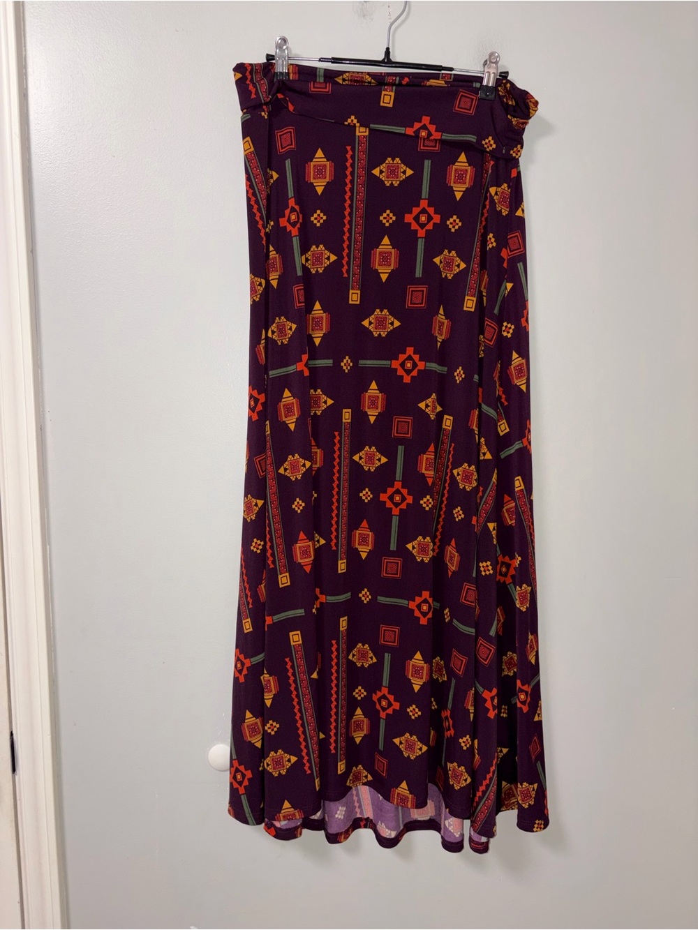 Lularoe Deep Purple Gold Orange Geometric Aztec Print Maxi Skirt Boho Fall M